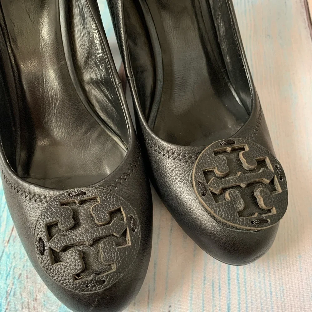 Tory Burch Black Leather Wedges